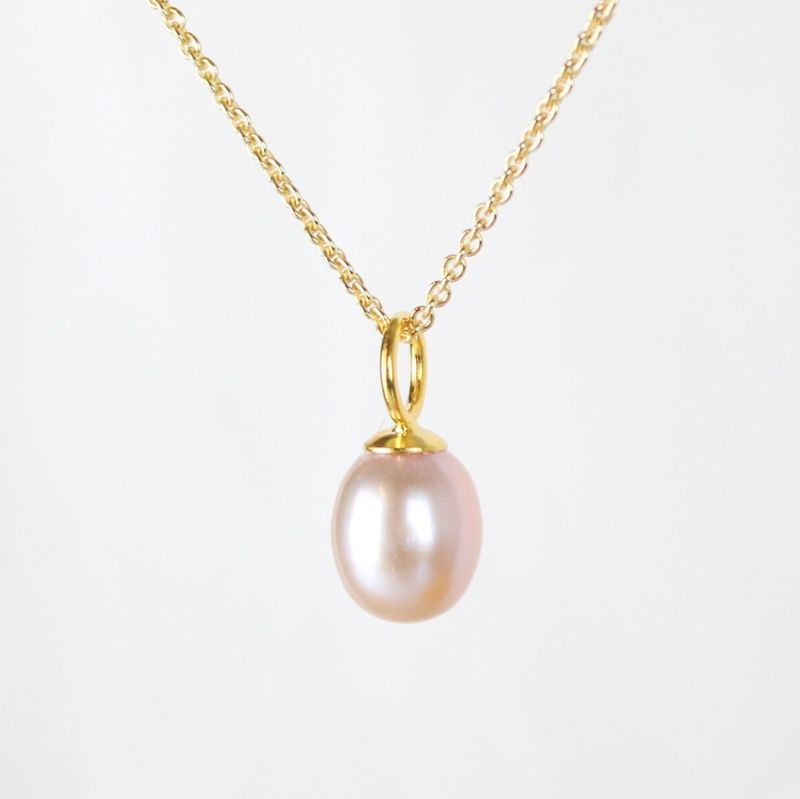 Rosa ferskvandsperle halskæde (Forgyldt)