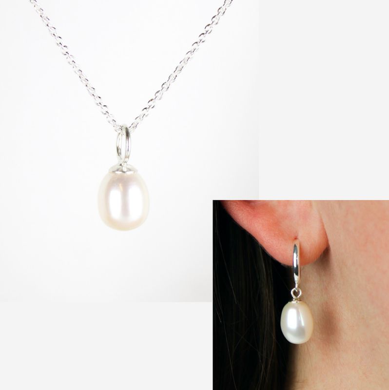 Smykkesæt - Sølv med hvide ferskvandsperler
