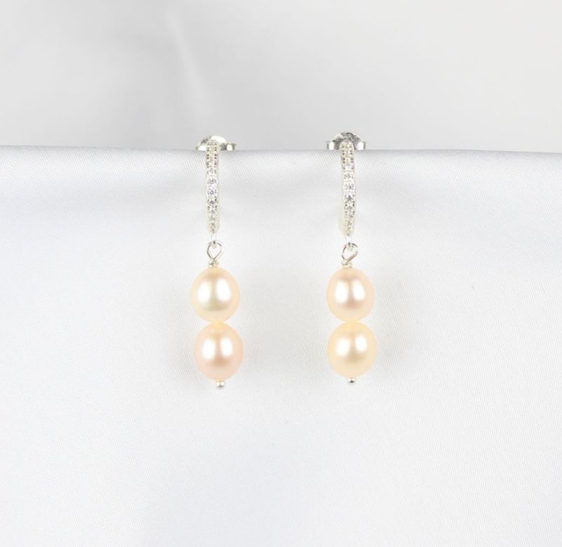 Rhinsten creoler m. beige  ferskvandsperler