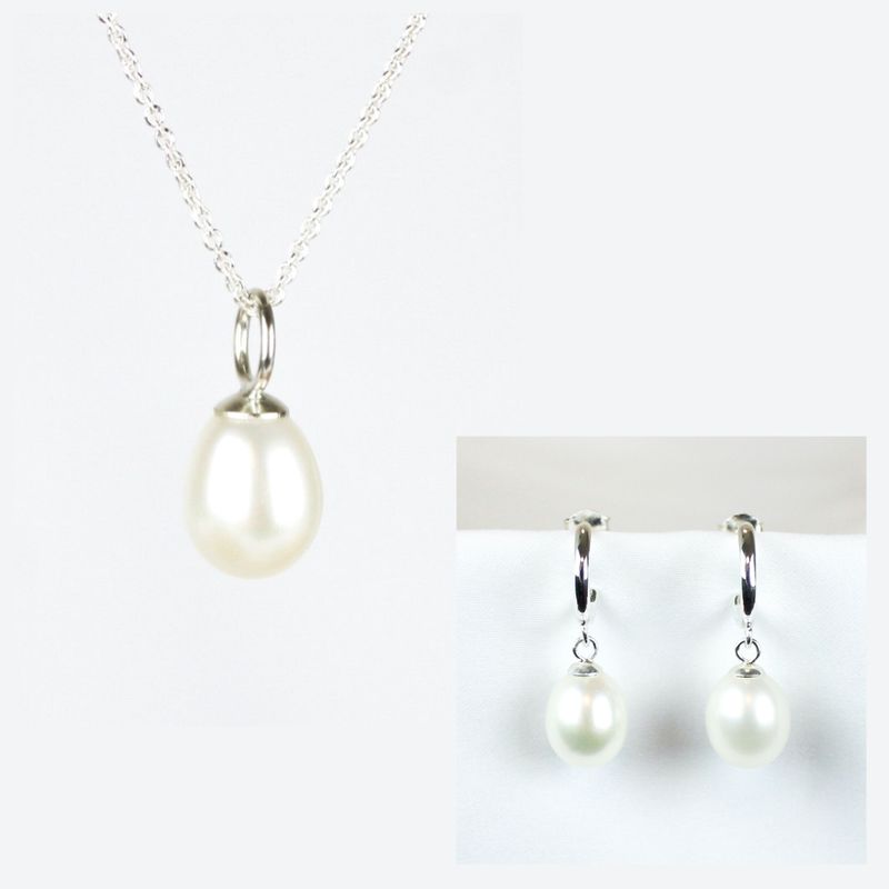 Smykkesæt - Sølv med hvide ferskvandsperler