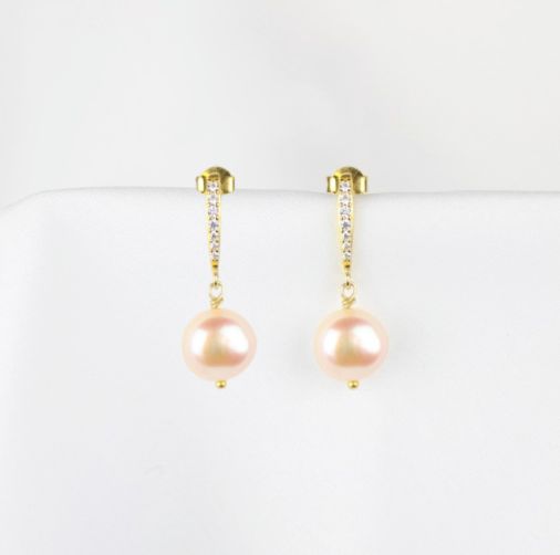 Rhinsten ørestikker med gyldne perler