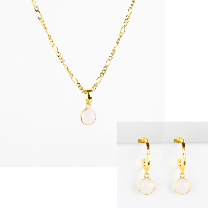 Smykkesæt - rosakvarts sten