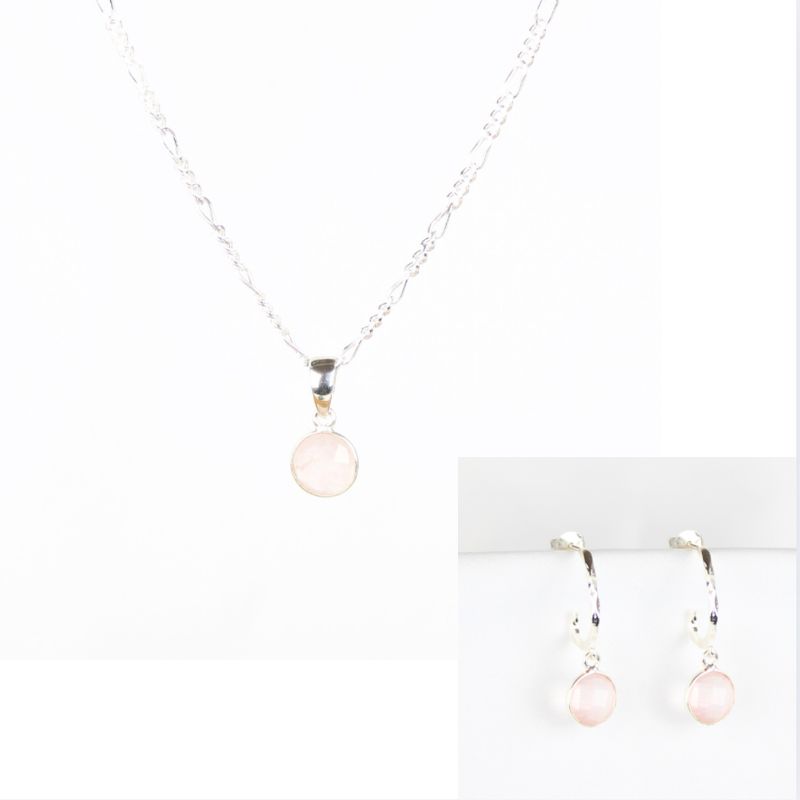 Smykkesæt - rosakvarts sten