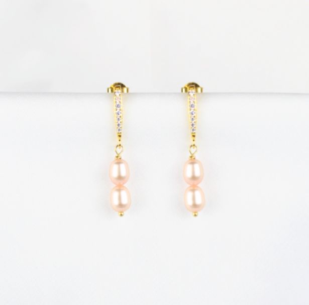 Rhinsten ørestikker med rosa perler
