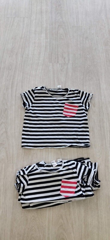 T-shirt kort, zwart-wit gestreept (krachtpatsers)