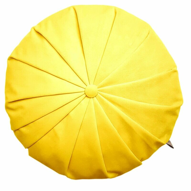 Rund velour pude - Karrygul