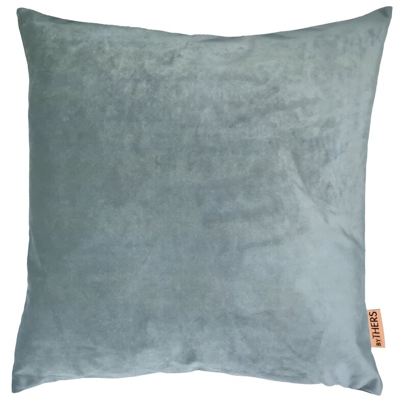Isblå blank velour pude - Kvadratisk