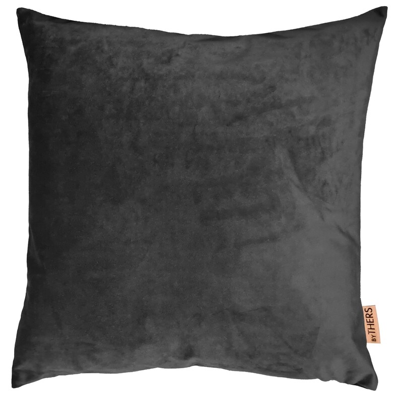 Grå blank velour pude - Kvadratisk