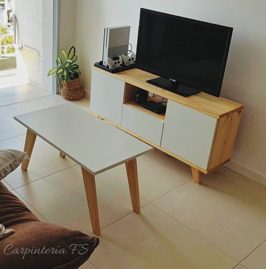 Rack Para Tv Nórdico + Mesa Ratona Nórdica
