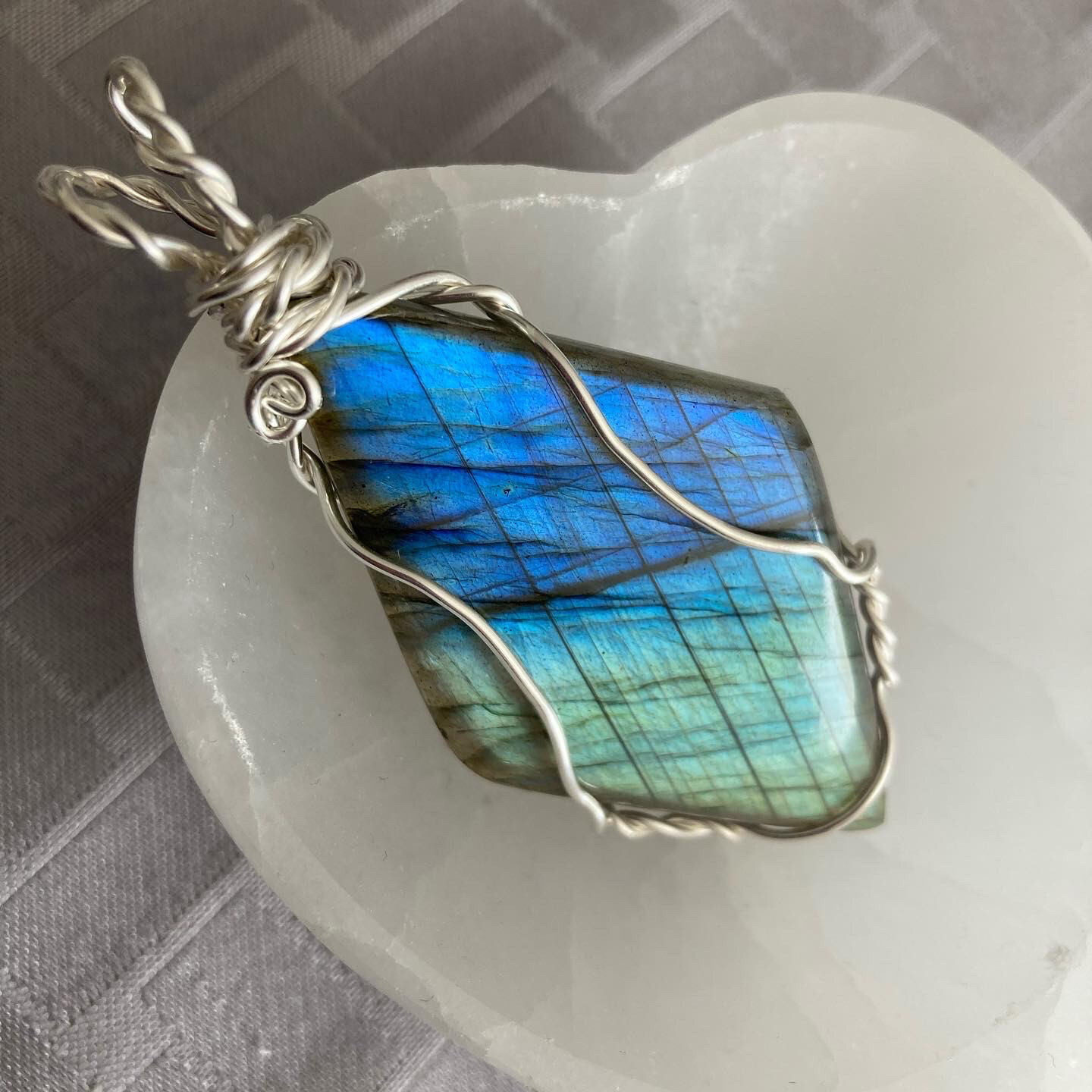 Labradorite Pendant Hand Wrapped In Fine Recycled Silver 79cts