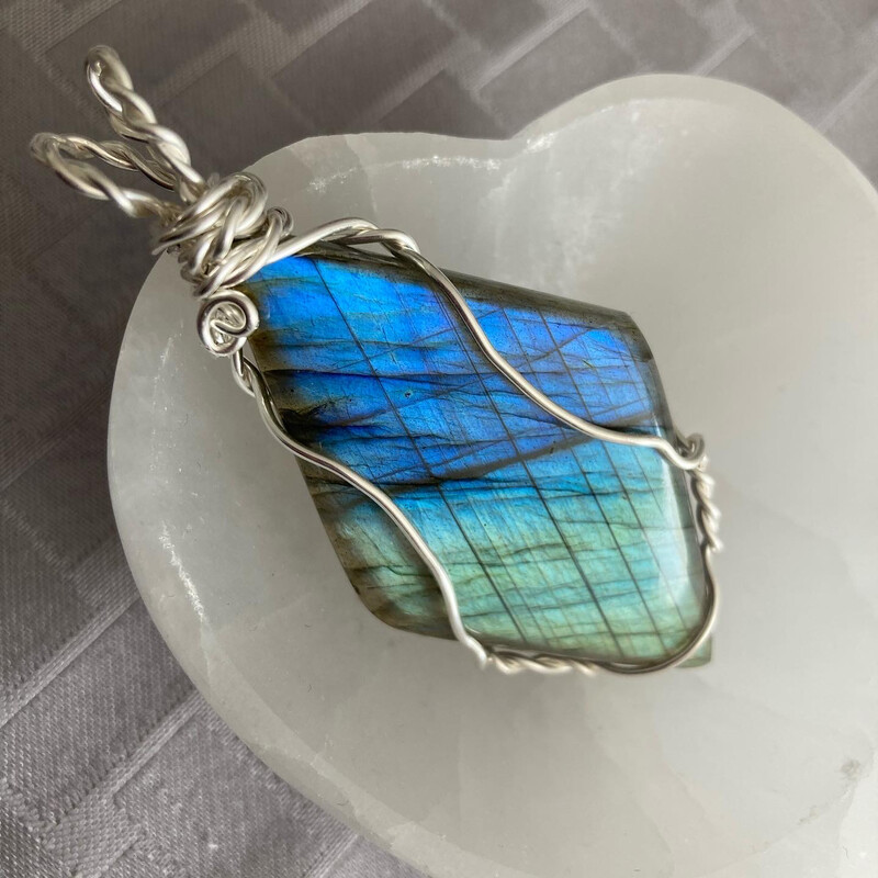 Labradorite Pendant Hand Wrapped In Fine Recycled Silver 79cts
