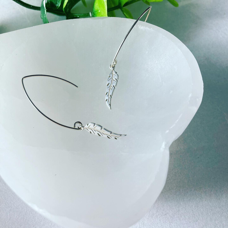 Angel Feather Earrings Solid Sterling Silver