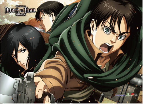 Attack On Titan | Eren, Mikasa, & Levi - In Battle | Wall Scroll