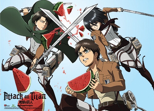 Attack On Titan | Eren, Mikasa, & Levi - Watermelon Fight | Wall Scroll