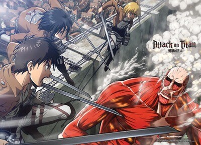 Attack On Titan | Eren, Mikasa, & Armin Vs. Colossal Titan | Wall Scroll
