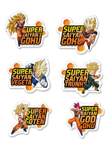 Dragon Ball Super | Main Characters (Multiple Saiyan Forms) | 6-PC Die-Cut Sticker Set