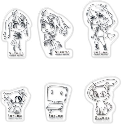 Suzume | Main Characters - Outlines | 6-PC Transparent Die-Cut Sticker Set