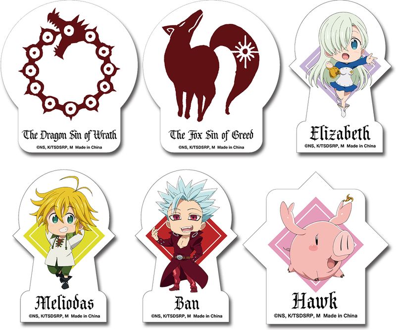 The Seven Deadly Sins - S3 | Main Characters & Their Tattoos - Set 1 | 6-PC SD Die-Cut Sticker Set