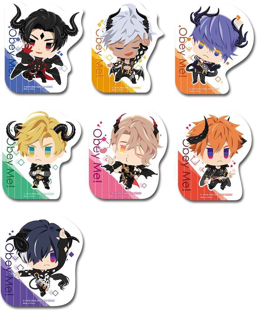 Obey Me | Group (Chibi) - Square Pattern Background | Die-Cut Sticker Set