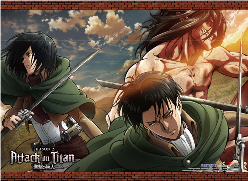 Attack On Titan - S2 | Eren (Attack Titan Form), Mikasa, & Levi | Wall Scroll