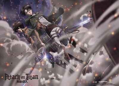 Attack On Titan | Eren & Levi - Mid-Combat | Wall Scroll