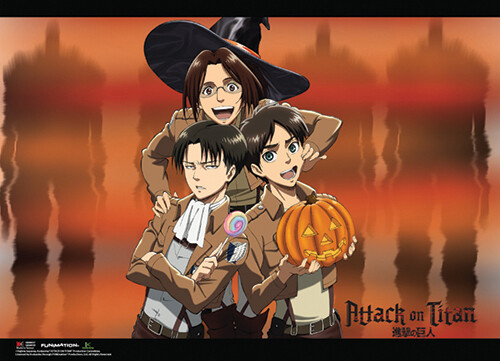 Attack On Titan | Eren, Levi, & Hange - Halloween | Wall Scroll