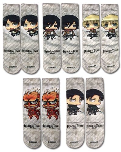 Attack On Titan | Main Characters (Chibi Forms) | 5-Pk Sublimation Socks Attack On Titan | Main Characters (Chibi Forms) | 5-Pk Sublimation Socks