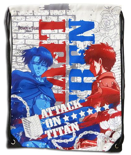 Attack On Titan - Levi & Eren White Drawstring Bag