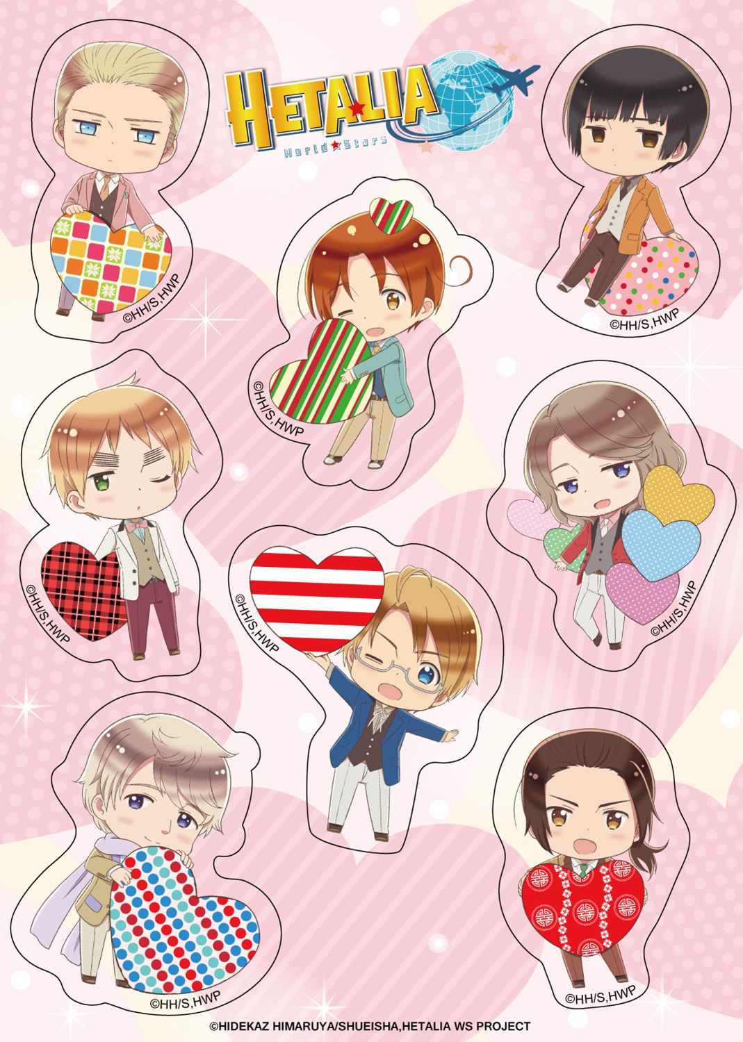 Hetalia World Star S7 - Sd Heart Character Circle Sticker Set
