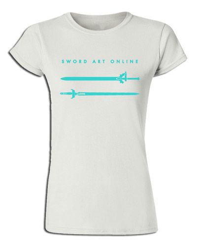 Sword Art Online - Asuna & Kirito'S Swords White Jrs. Screen Print T-Shirt S Sword Art Online - Asuna & Kirito'S Swords White Jrs. Screen Print T-Shirt S