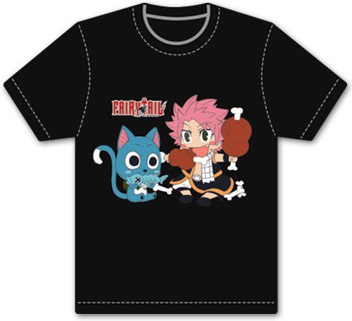 Fairy Tail - Happy & Natsu Eating Men'S Screen Print T-Shirt S