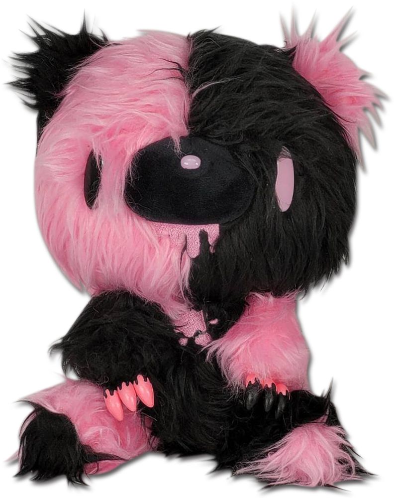 Gloomy Bear - Black Pink Gloomy Bear Sitting Pose Long Hair Fur Plush 7''