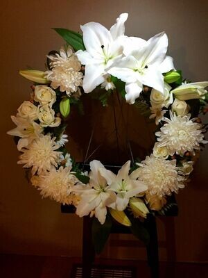 Elegant White Lily & Rose Wreath