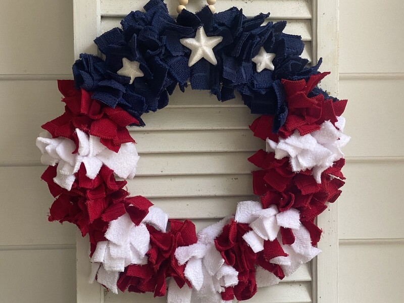Patriotic &quot;Liberty&quot; Rag Wreath with Stars (round)