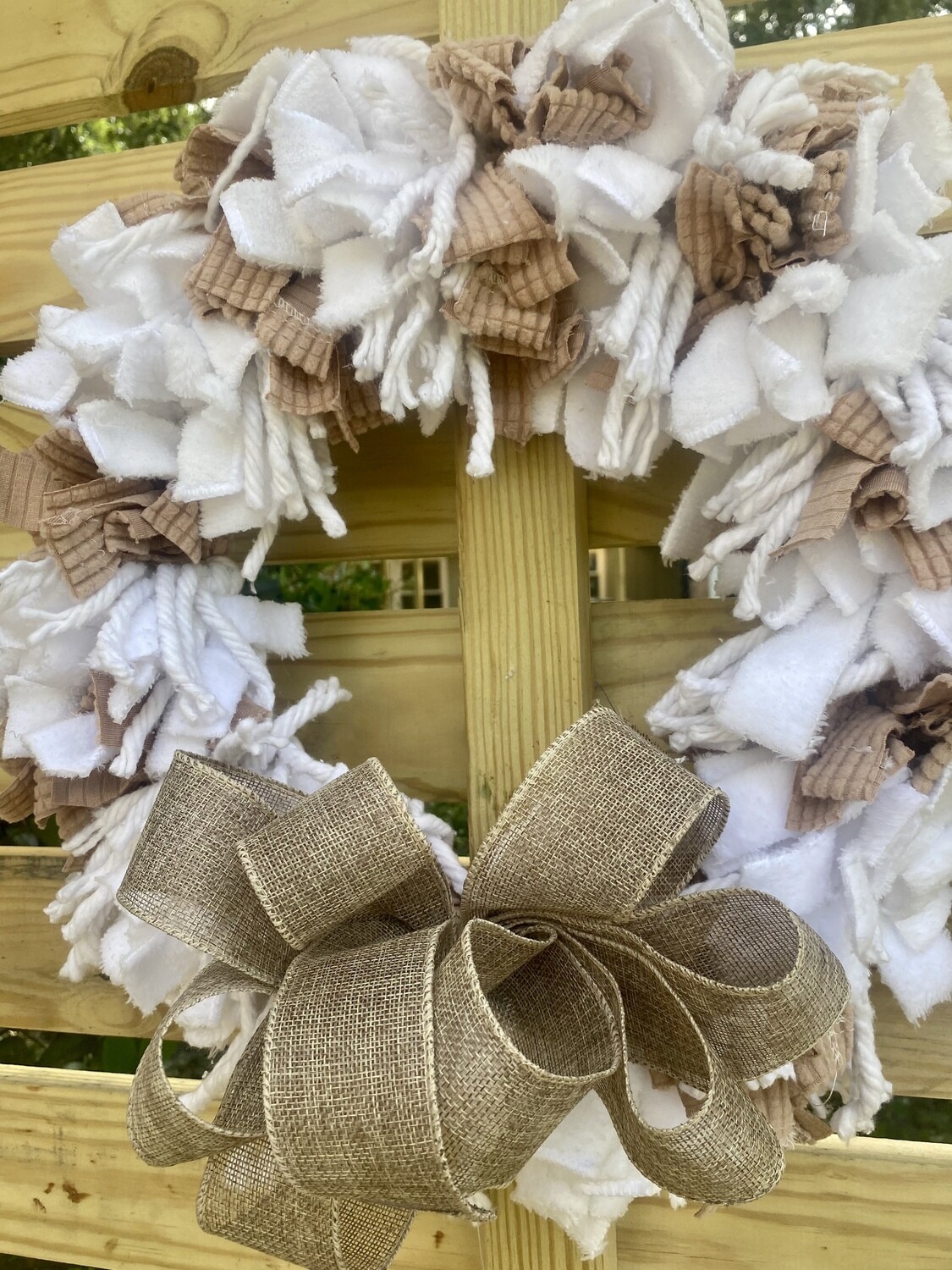 Large Cottage Rustic Rag Wreath (neutral, fluffy, fabric and rope)