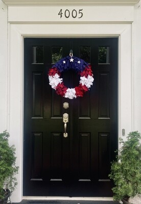 Patriotic &quot;Liberty&quot; Rag Wreath with Stars (round)