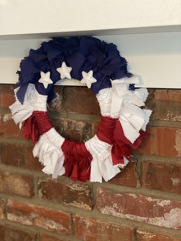 Patriotic &quot;Liberty&quot; Fabric Rag Wreath with Stars (small)