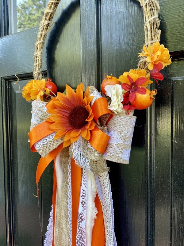 Sunflowers Rustic Wreath (wood, fabric, floral)