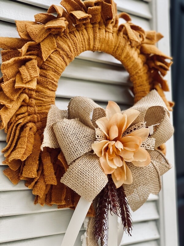 Romantic Rustic Fall Wreath (fabric, floral, ribbons, lace)