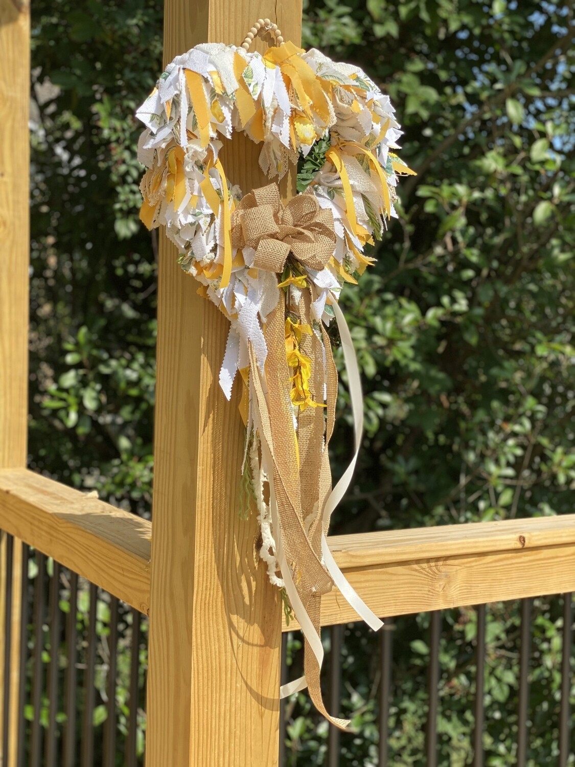 Sweet Summer Lemon Heart Wreath (fabric, yarn, lace, burlap, ribbon, flowers)