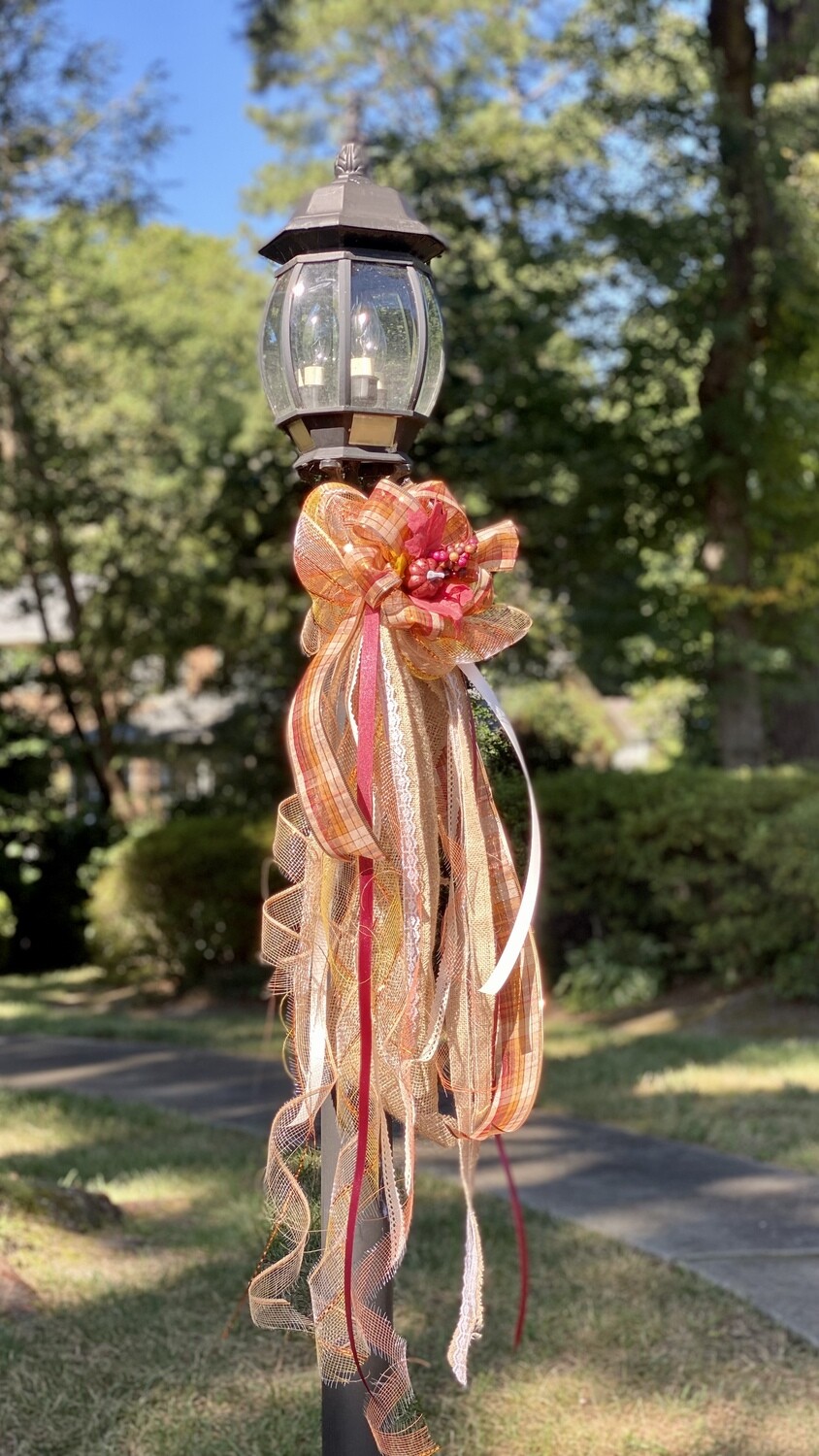 Fall Collection: Autumn Flowing Bow (Pumpkin, berries, leaves, ribbon, burlap, lace)