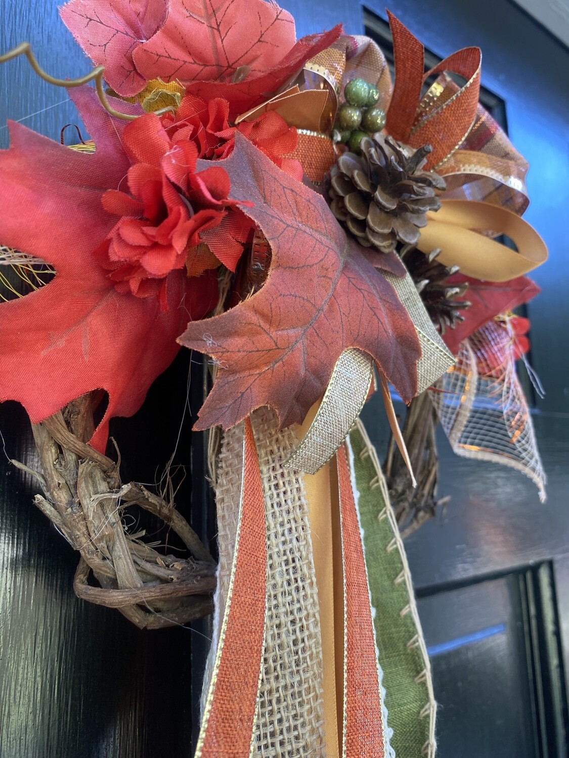 Fall Collection: Harvest Mini Vine Wreath and Bow (wood, ribbon, floral, foliage)