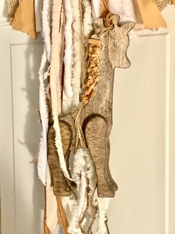 Children's Collection: Neutral Fabric Wreath with Wooden Giraffe