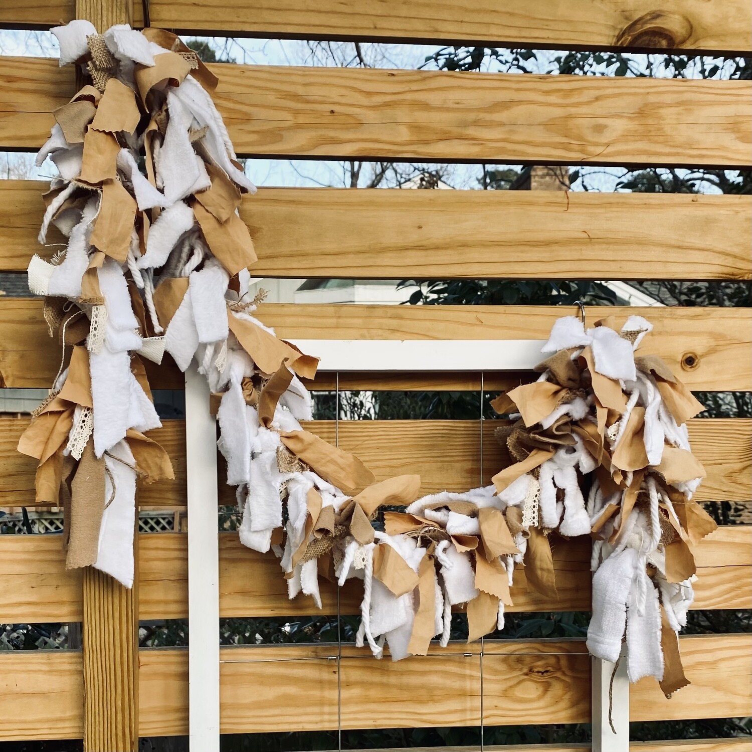 Cottage Rustic Rag Garland (neutral, rope, twine, burlap, fabric, lace)