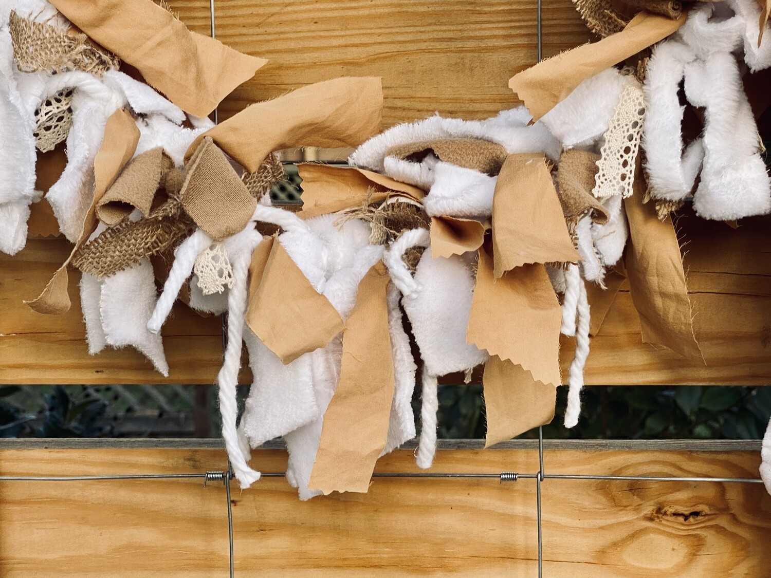Cottage Rustic Rag Garland (neutral, rope, twine, burlap, fabric, lace)