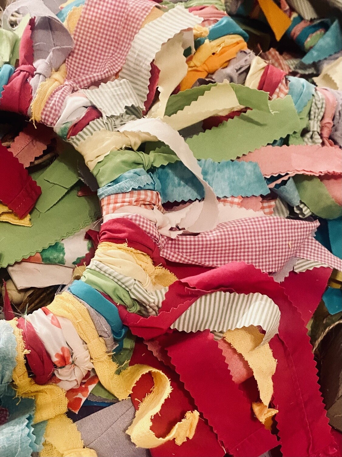 Custom 14" Multi-Colored Fabric Rag Wreath with Flowing Ribbon Bow