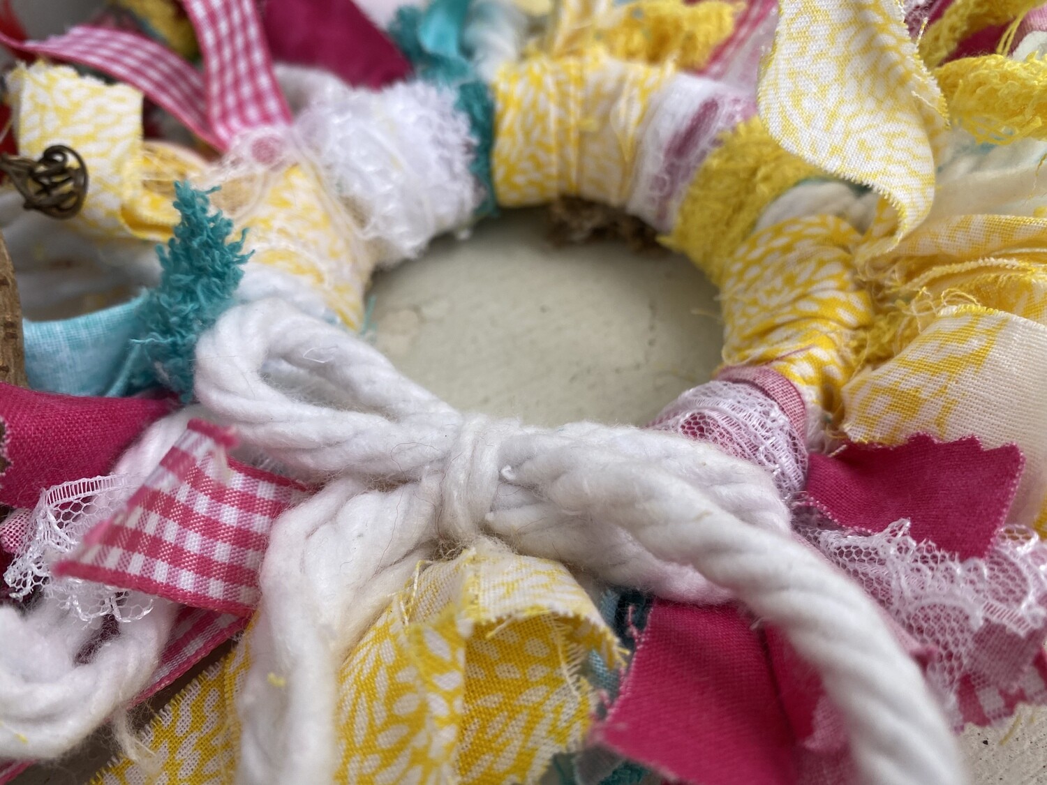 Mini Round Fabric Wreath (Multi-Colored with Bow)
