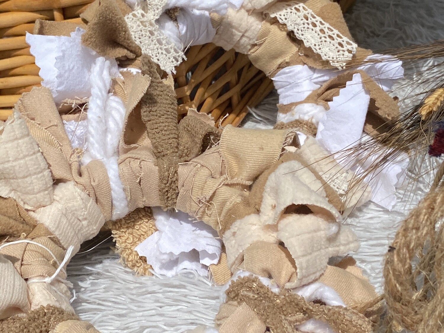 Mini Round Fabric Wreath (Rustic, Cottage)