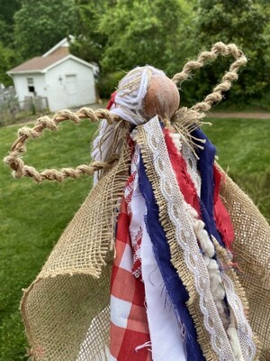 Large Rustic American Angel (wood and fabric)