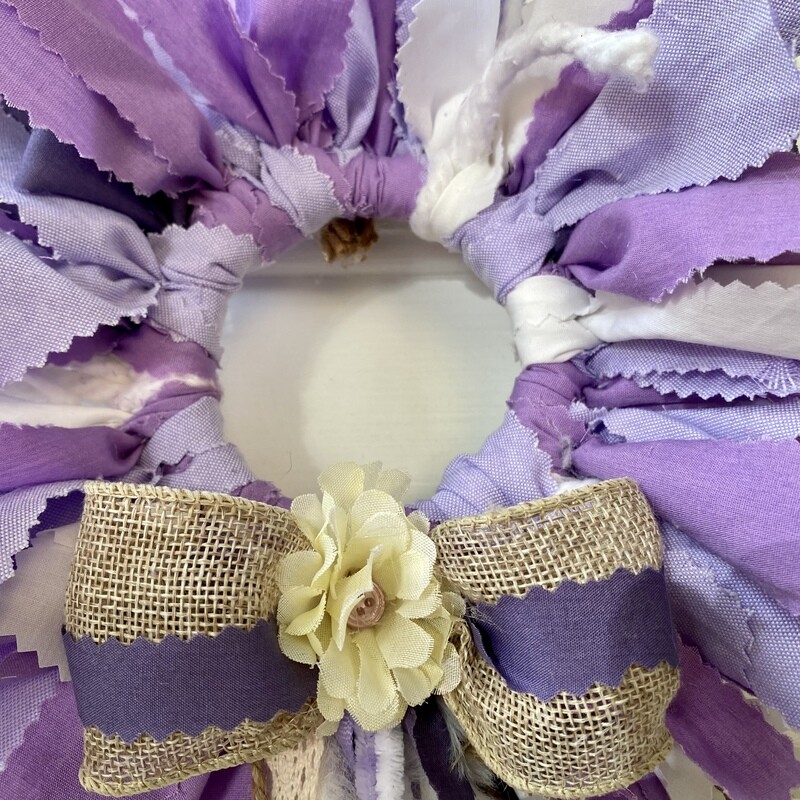 Shades of Violet Mini Round Fabric Wreath (Purple, Violet, and White with Detachable Multi-Layered Bow)
